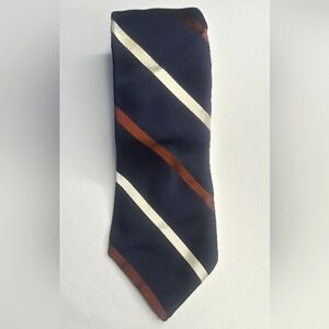 Halston Luxury Tue * Blue w/white & brown stripes*57"Lx3.1/4"W*poly/silk